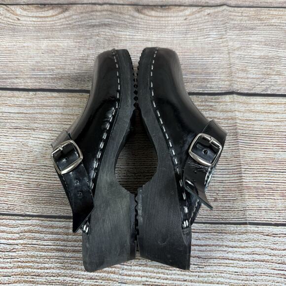 Torpatoffeln Black Patent Leather Cape Clogs Mules Size 36 (5.5/6) Wooden Heel - Picture 11 of 16
